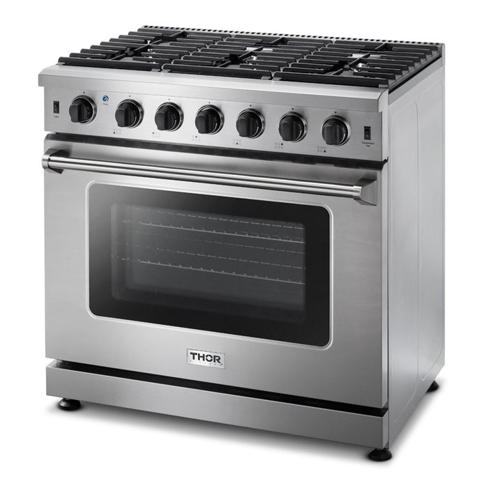 THOR 36" Professional Propane Range in Stainless Steel, HRD3606ULP - Farmhouse Kitchen and Bath