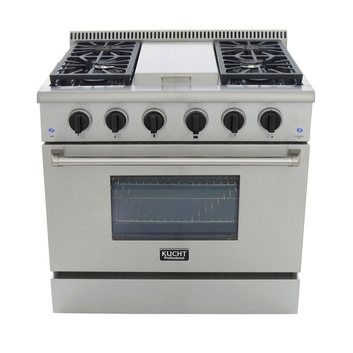 Kucht 36" Pro Stainless Gas Range, with Griddle, Black Knobs, KRG3609U-K - Farmhouse Kitchen and Bath