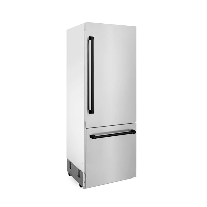 ZLINE 30" Autograph Edition 16.1 cu. ft. Built-in 2-Door Bottom Freezer Refrigerator with Internal Water and Ice Dispenser in Stainless Steel with Matte Black Accents RBIVZ-304-30-MB - Farmhouse Kitchen and Bath