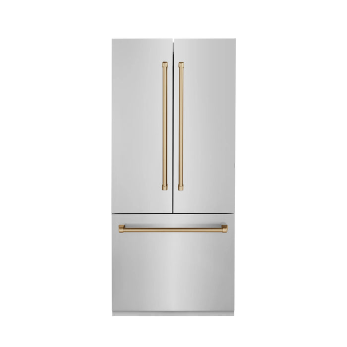 ZLINE 36" Autograph Edition 19.6 cu. ft. Built-in 2-Door Bottom Freezer Refrigerator with Internal Water and Ice Dispenser in Stainless Steel with Champagne Bronze Accents RBIVZ-304-36-CB - Farmhouse Kitchen and Bath