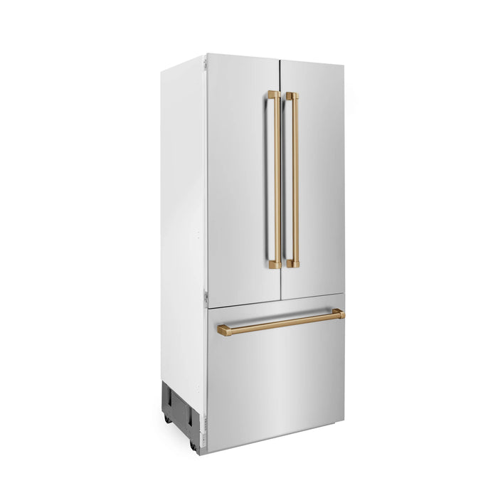 ZLINE 36" Autograph Edition 19.6 cu. ft. Built-in 2-Door Bottom Freezer Refrigerator with Internal Water and Ice Dispenser in Stainless Steel with Champagne Bronze Accents RBIVZ-304-36-CB - Farmhouse Kitchen and Bath