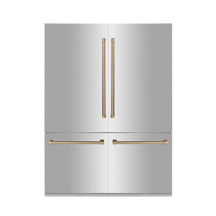 ZLINE 60" Autograph Edition 32.2 cu. ft. Built-in 4-Door French Door Refrigerator with Internal Water and Ice Dispenser in Stainless Steel with Champagne Bronze Accents RBIVZ-304-60-CB - Farmhouse Kitchen and Bath