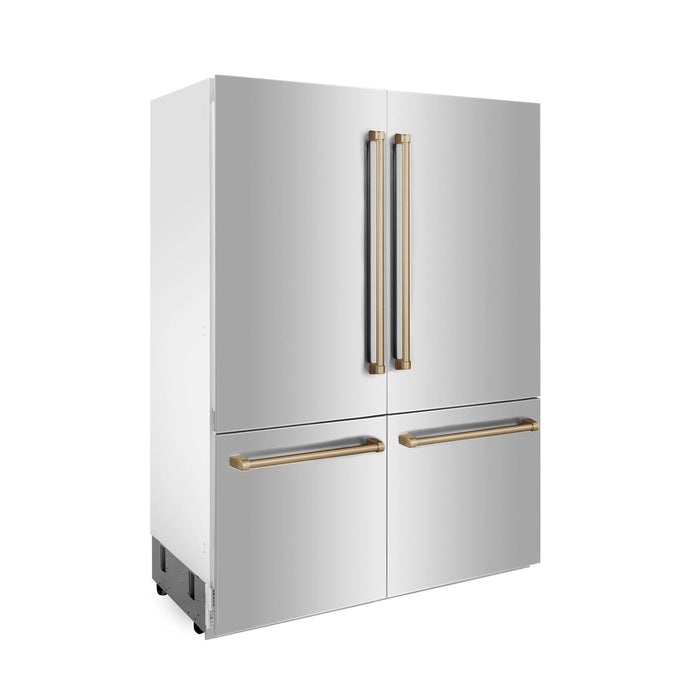 ZLINE 60" Autograph Edition 32.2 cu. ft. Built-in 4-Door French Door Refrigerator with Internal Water and Ice Dispenser in Stainless Steel with Champagne Bronze Accents RBIVZ-304-60-CB - Farmhouse Kitchen and Bath