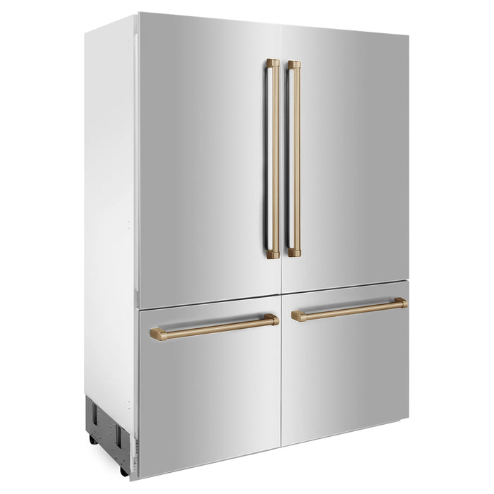 ZLINE 60" Autograph Edition 32.2 cu. ft. Built-in 4-Door French Door Refrigerator with Internal Water and Ice Dispenser in Stainless Steel with Gold Accents RBIVZ-304-60-G - Farmhouse Kitchen and Bath