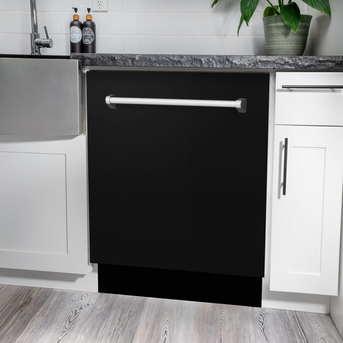 ZLINE 24" Dishwasher in Black Matte panel, Stainless Tub, DWV-BLM-24 - Farmhouse Kitchen and Bath