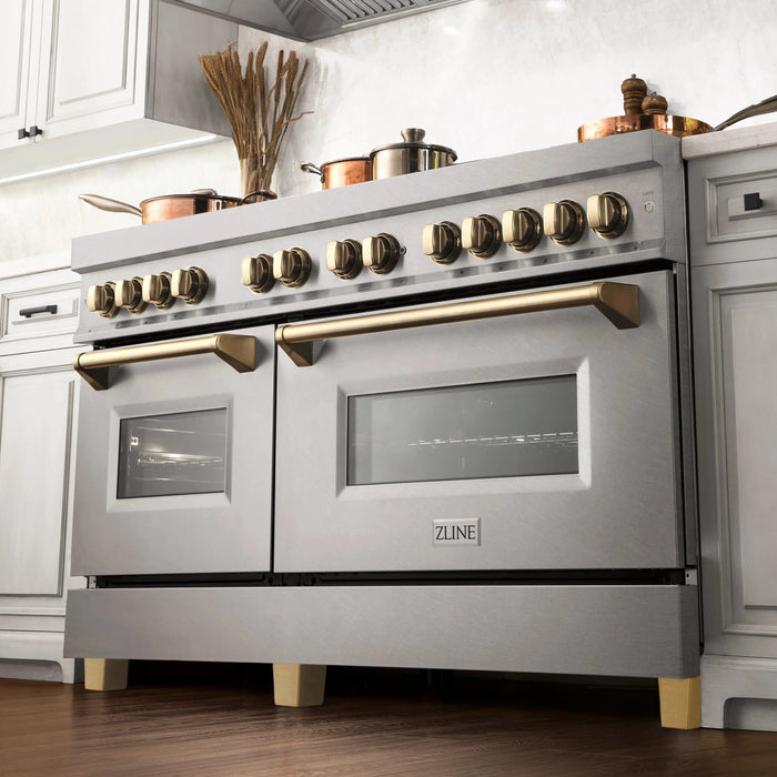 ZLINE Autograph Edition 60" 7.4 cu. ft. Dual Fuel Range with Gas Stove and Electric Oven in DuraSnow Stainless Steel with Accents RASZ-60-G - Farmhouse Kitchen and Bath