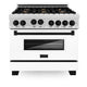 ZLINE 36" Autograph Range, DuraSnow, White Door, Black, RGSZ-WM-36-MB