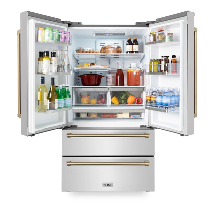 ZLINE 36" Autograph Edition 22.5 cu. ft Freestanding French Door Refrigerator with Ice Maker in Fingerprint Resistant Stainless Steel RFMZ-36-CB - Farmhouse Kitchen and Bath