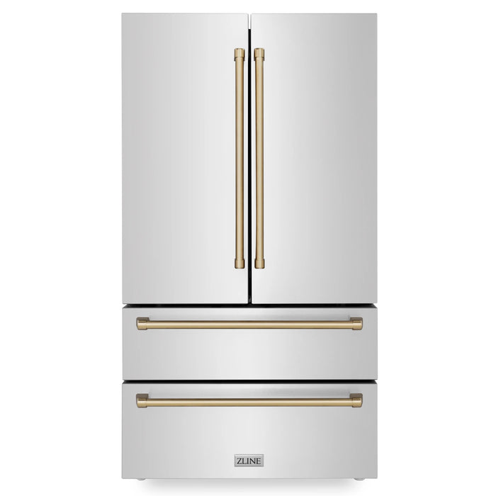 ZLINE 36" Autograph Edition 22.5 cu. ft Freestanding French Door Refrigerator with Ice Maker in Fingerprint Resistant Stainless Steel RFMZ-36-CB - Farmhouse Kitchen and Bath