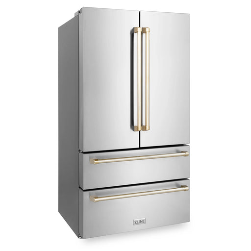 ZLINE 36" Autograph Edition 22.5 cu. ft Freestanding French Door Refrigerator with Ice Maker in Fingerprint Resistant Stainless Steel RFMZ-36-G - Farmhouse Kitchen and Bath