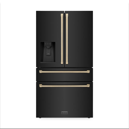 ZLINE 36" Autograph Edition Freestanding French Door Refrigerator with Water and Ice Dispenser in Fingerprint Resistant Black Stainless Steel RFMZ-W-36-BS-CB - Farmhouse Kitchen and Bath