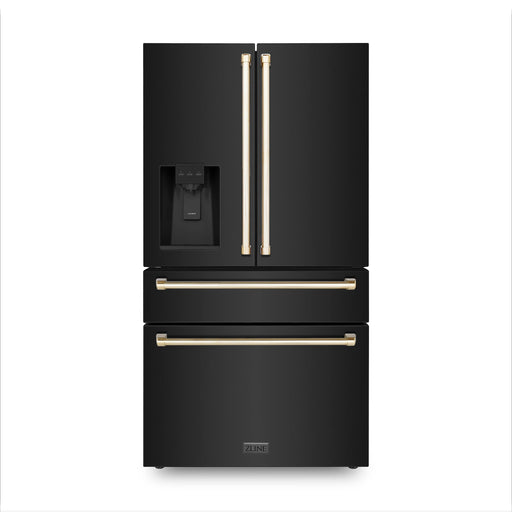 ZLINE 36" Autograph Edition Freestanding French Door Refrigerator with Water and Ice Dispenser in Fingerprint Resistant Black Stainless Steel RFMZ-W-36-BS-G - Farmhouse Kitchen and Bath