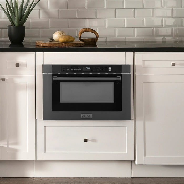 ZLINE 24" 1.2 cu. ft. Built-in Microwave Drawer with a Traditional Handle in Black Stainless Steel, MWD-1-BS-H - Farmhouse Kitchen and Bath