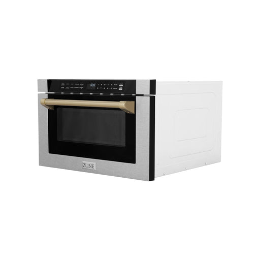 ZLINE Autograph Edition 24" 1.2 cu. ft. Built-in Microwave Drawer with a Traditional Handle in Fingerprint Resistant Stainless Steel and Champagne Bronze Accents MWDZ-1-SS-H-CB - Farmhouse Kitchen and Bath