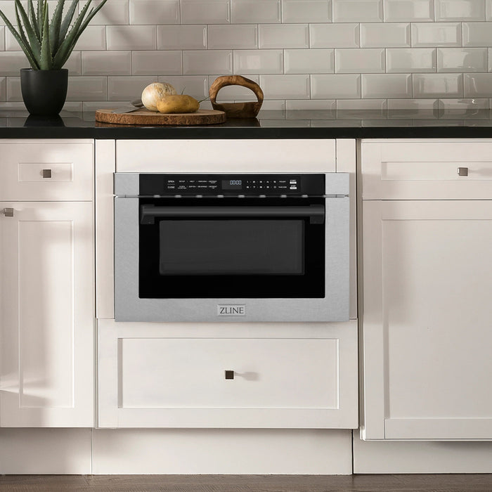 ZLine Autograph Edition Microwave Drawer with Traditional Handle in DuraSnow and Matte Black MWDZ-1-SS-H-MB - Farmhouse Kitchen and Bath