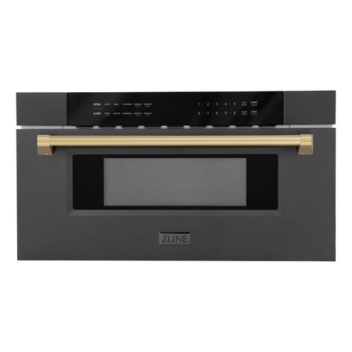 ZLINE Autograph Edition 30" 1.2 cu. ft. Built-in Microwave Drawer in Black Stainless Steel and Champagne Bronze Accents MWDZ-30-BS-CB - Farmhouse Kitchen and Bath