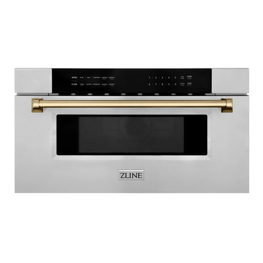ZLINE Autograph Edition 30" 1.2 cu. ft. Built-In Microwave Drawer in Stainless Steel with Champagne Bronze Accents MWDZ-30-CB - Farmhouse Kitchen and Bath