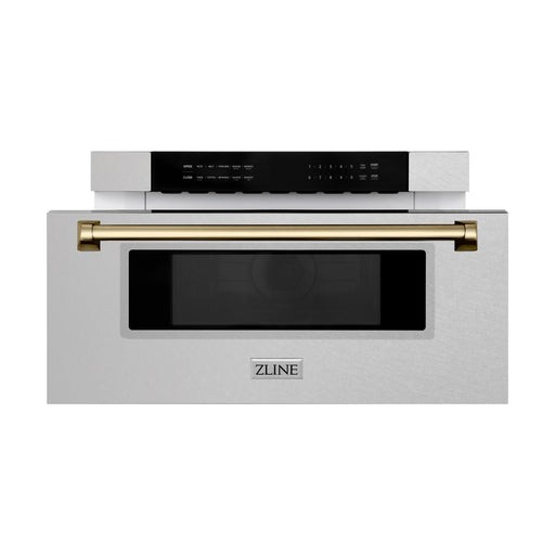 ZLINE Autograph Edition 30" 1.2 cu. ft. Built-In Microwave Drawer in Fingerprint Resistant Stainless Steel with Champagne Bronze Accents MWDZ-30-SS-CB - Farmhouse Kitchen and Bath