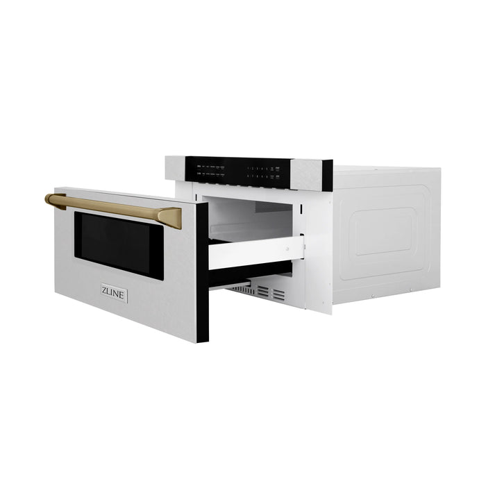 ZLINE Autograph Edition 30" 1.2 cu. ft. Built-In Microwave Drawer in Fingerprint Resistant Stainless Steel with Champagne Bronze Accents MWDZ-30-SS-CB - Farmhouse Kitchen and Bath