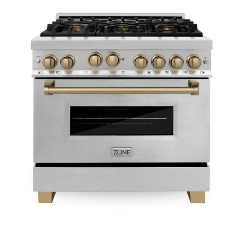 ZLINE 36" Autograph Edition Gas Range, Gas Oven DuraSnow, RGSZ-SN-36-CB - Farmhouse Kitchen and Bath