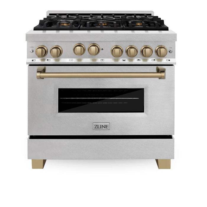 ZLINE 36" Autograph Edition Gas Range, Gas Oven DuraSnow, RGSZ-SN-36-CB - Farmhouse Kitchen and Bath