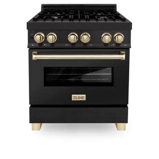 ZLINE 30" Autograph Gas Range, Black Stainless, Gold Accents, RGBZ-30-G