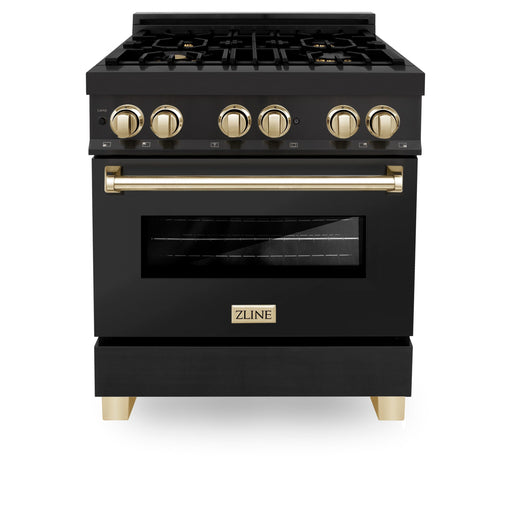 ZLINE 30" Autograph Gas Range, Black Stainless, Gold Accents, RGBZ-30-G - Farmhouse Kitchen and Bath