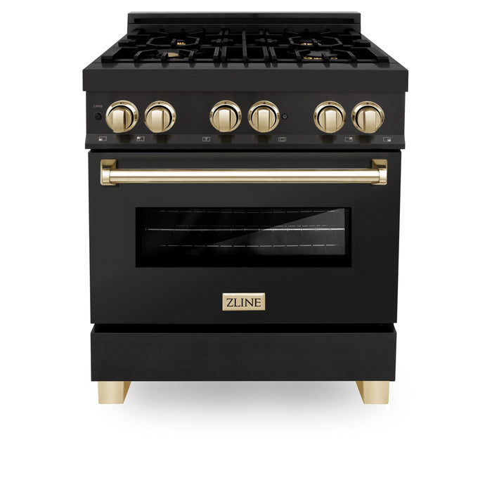 ZLINE 30" Autograph Gas Range, Black Stainless, Gold Accents, RGBZ-30-G - Farmhouse Kitchen and Bath