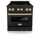 ZLINE 30" Autograph Gas Range, Black Stainless, Gold Accents, RGBZ-30-G