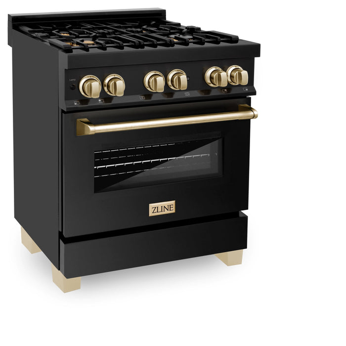 ZLINE 30" Autograph Gas Range, Black Stainless, Gold Accents, RGBZ-30-G - Farmhouse Kitchen and Bath