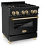 ZLINE 30" Autograph Gas Range, Black Stainless, Gold Accents, RGBZ-30-G - Farmhouse Kitchen and Bath