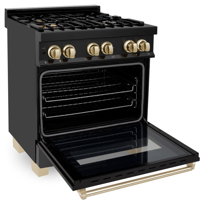 ZLINE 30" Autograph Gas Range, Black Stainless, Gold Accents, RGBZ-30-G - Farmhouse Kitchen and Bath