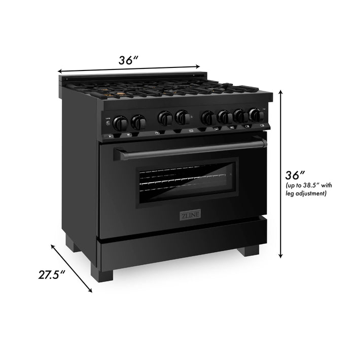 ZLINE 36" Gas Range, Black Stainless, Brass Burners, RGB-BR-36 - Farmhouse Kitchen and Bath