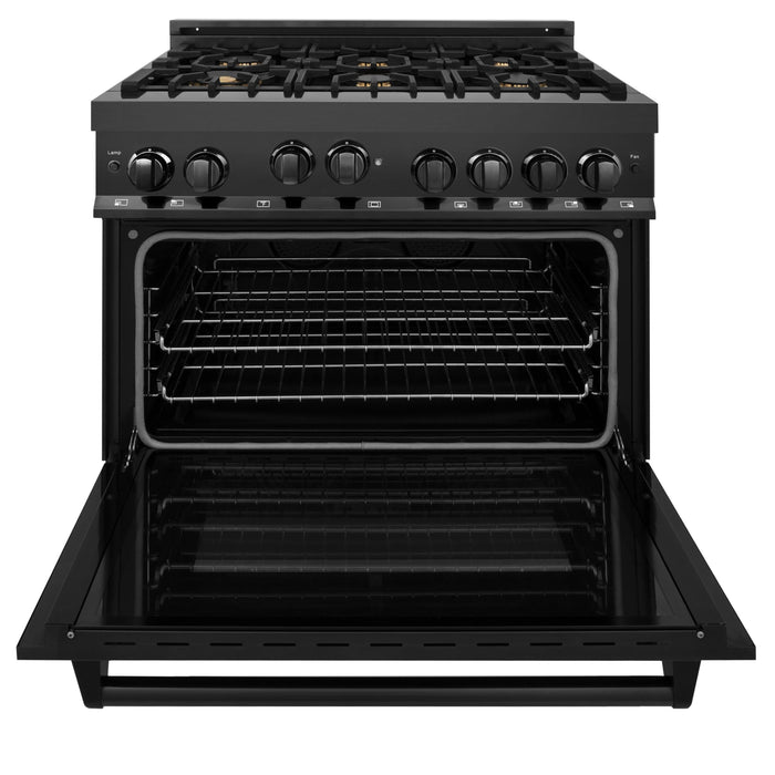 ZLINE 36" Gas Range, Black Stainless, Brass Burners, RGB-BR-36 - Farmhouse Kitchen and Bath