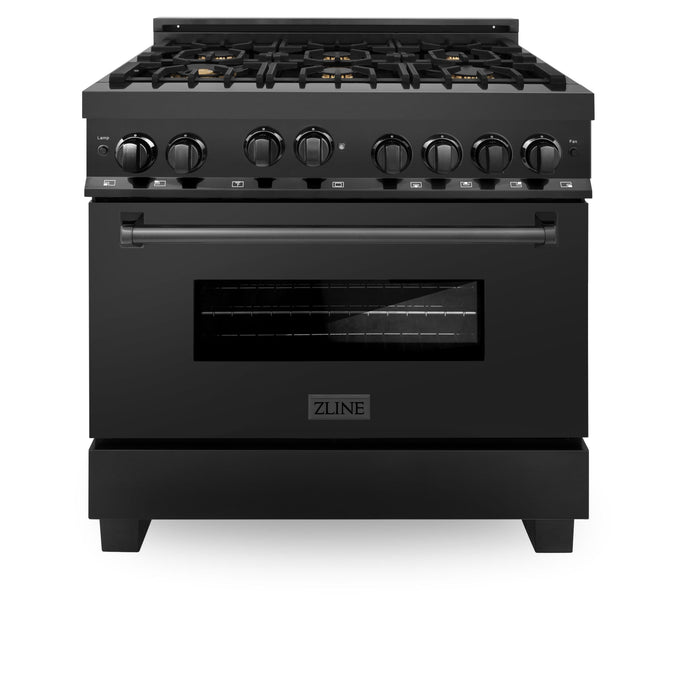 ZLINE 36" Gas Range, Black Stainless, Brass Burners, RGB-BR-36 - Farmhouse Kitchen and Bath