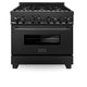 ZLINE 36" Gas Range, Black Stainless, Brass Burners, RGB-BR-36