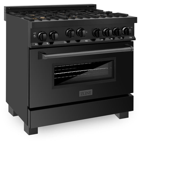 ZLINE 36" Gas Range, Black Stainless, Brass Burners, RGB-BR-36 - Farmhouse Kitchen and Bath