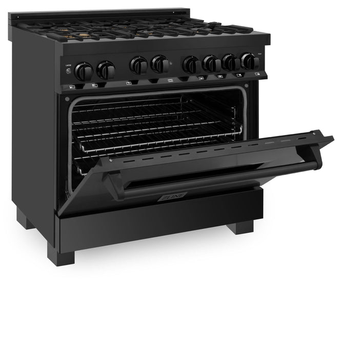 ZLINE 36" Gas Range, Black Stainless, Brass Burners, RGB-BR-36 - Farmhouse Kitchen and Bath