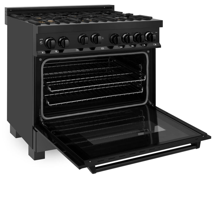 ZLINE 36" Gas Range, Black Stainless, Brass Burners, RGB-BR-36 - Farmhouse Kitchen and Bath