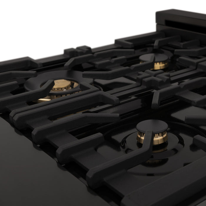 ZLINE 36" Autograph Gas Range, Black Stainless, Gold Accents, RGBZ-36-G - Farmhouse Kitchen and Bath