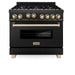ZLINE 36" Autograph Gas Range, Black Stainless, Gold Accents, RGBZ-36-G - Farmhouse Kitchen and Bath