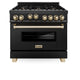 ZLINE 36" Autograph Gas Range, Black Stainless, Gold Accents, RGBZ-36-G