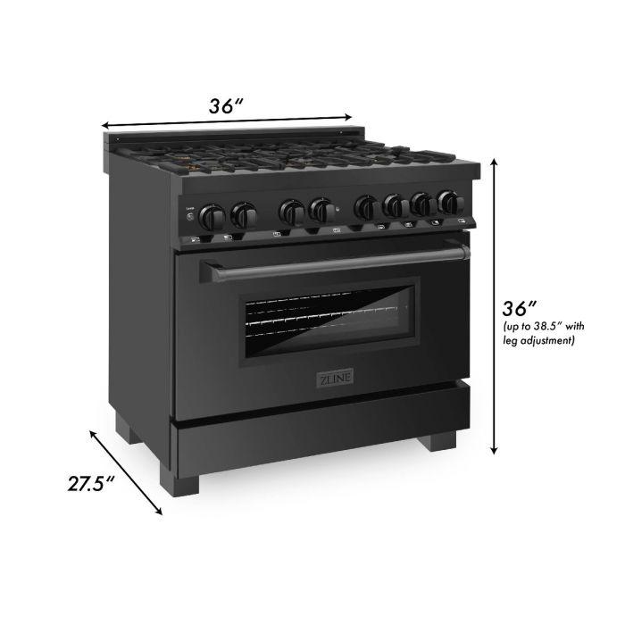 ZLINE 36" Autograph Gas Range, Black Stainless, Champagne Accents, RGBZ-36-CB - Farmhouse Kitchen and Bath