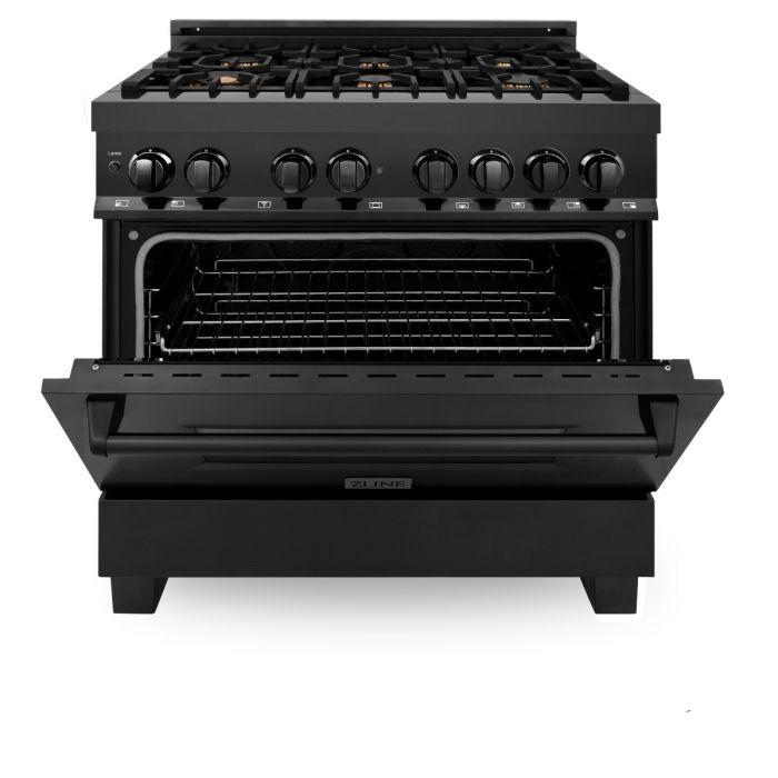 ZLINE 36" Autograph Gas Range, Black Stainless, Champagne Accents, RGBZ-36-CB - Farmhouse Kitchen and Bath