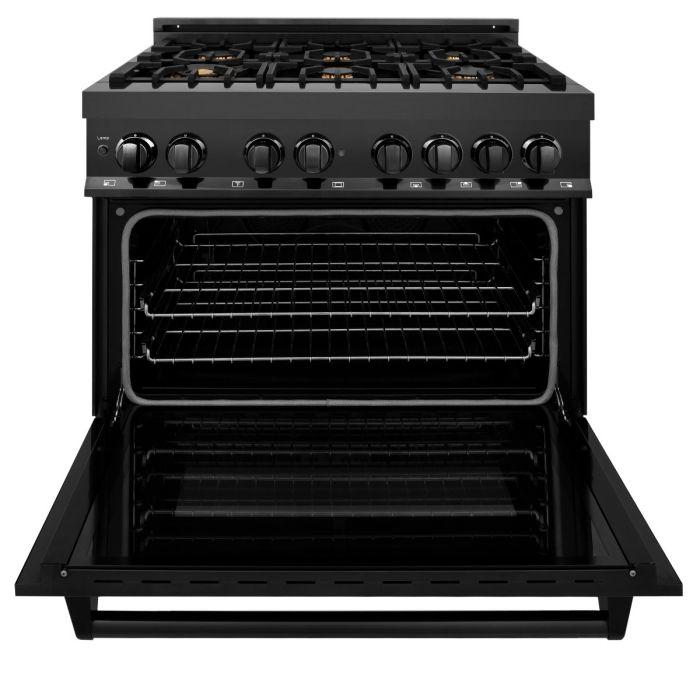 ZLINE 36" Autograph Gas Range, Black Stainless, Champagne Accents, RGBZ-36-CB - Farmhouse Kitchen and Bath