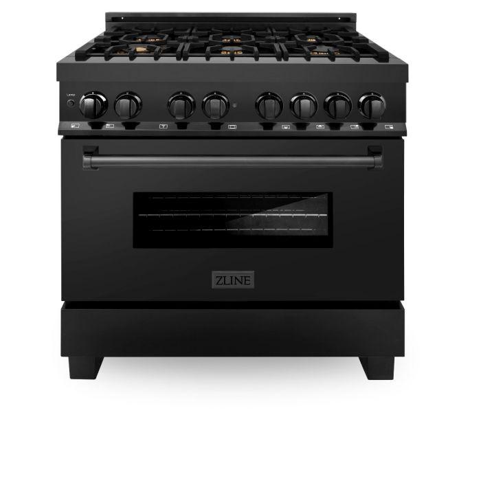 ZLINE 36" Autograph Gas Range, Black Stainless, Champagne Accents, RGBZ-36-CB - Farmhouse Kitchen and Bath