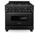 ZLINE 36" Autograph Gas Range, Black Stainless, Champagne Accents, RGBZ-36-CB