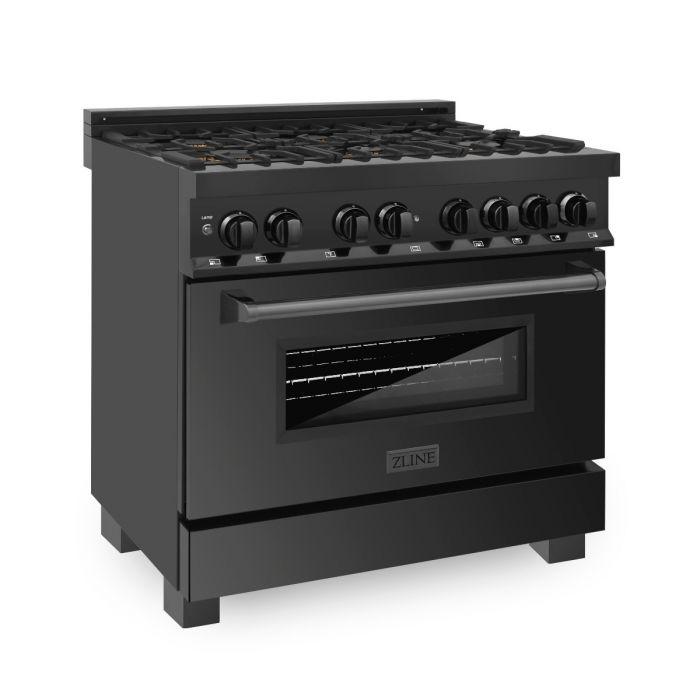 ZLINE 36" Autograph Gas Range, Black Stainless, Champagne Accents, RGBZ-36-CB - Farmhouse Kitchen and Bath