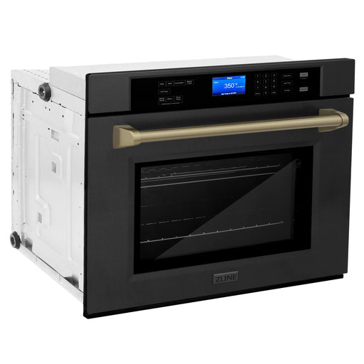 ZLINE 30" Autograph Edition Single Wall Oven with Self Clean and True Convection in Black Stainless Steel Champagne Bronze Accent AWSZ-30-BS-CB - Farmhouse Kitchen and Bath