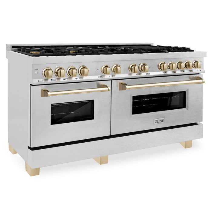 ZLINE Autograph Edition 60" 7.4 cu. ft. Dual Fuel Range with Gas Stove and Electric Oven in DuraSnow Stainless Steel with Accents RASZ-60-G - Farmhouse Kitchen and Bath
